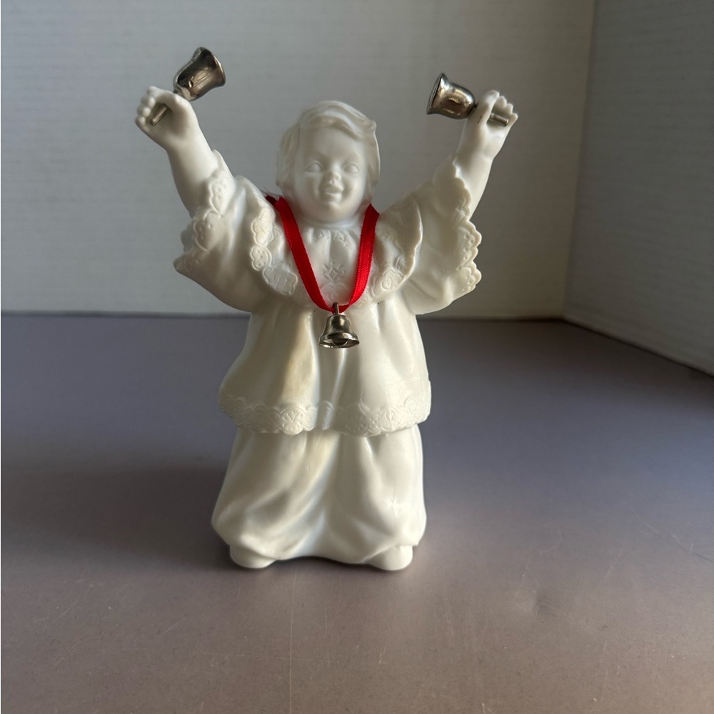 Department 56 White Choir Singer Figurine with Red Ribbon and Silver Bells